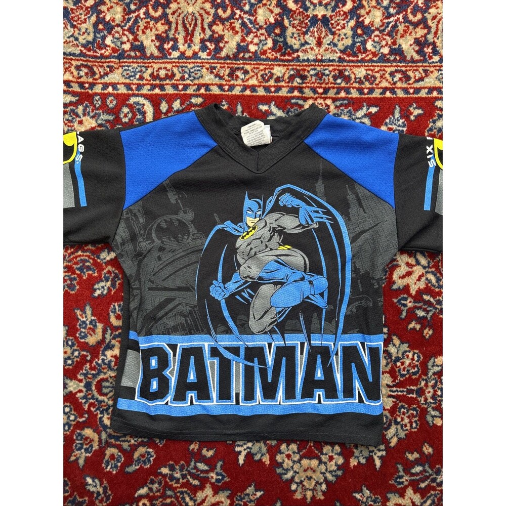Vintage Batman Jersey Boys Size Small Black Short Sleeve Youth Six Flags 1999